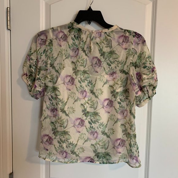 NWT  INC Floral Puff Sleeve Blouse, petite M - Picture 7 of 8